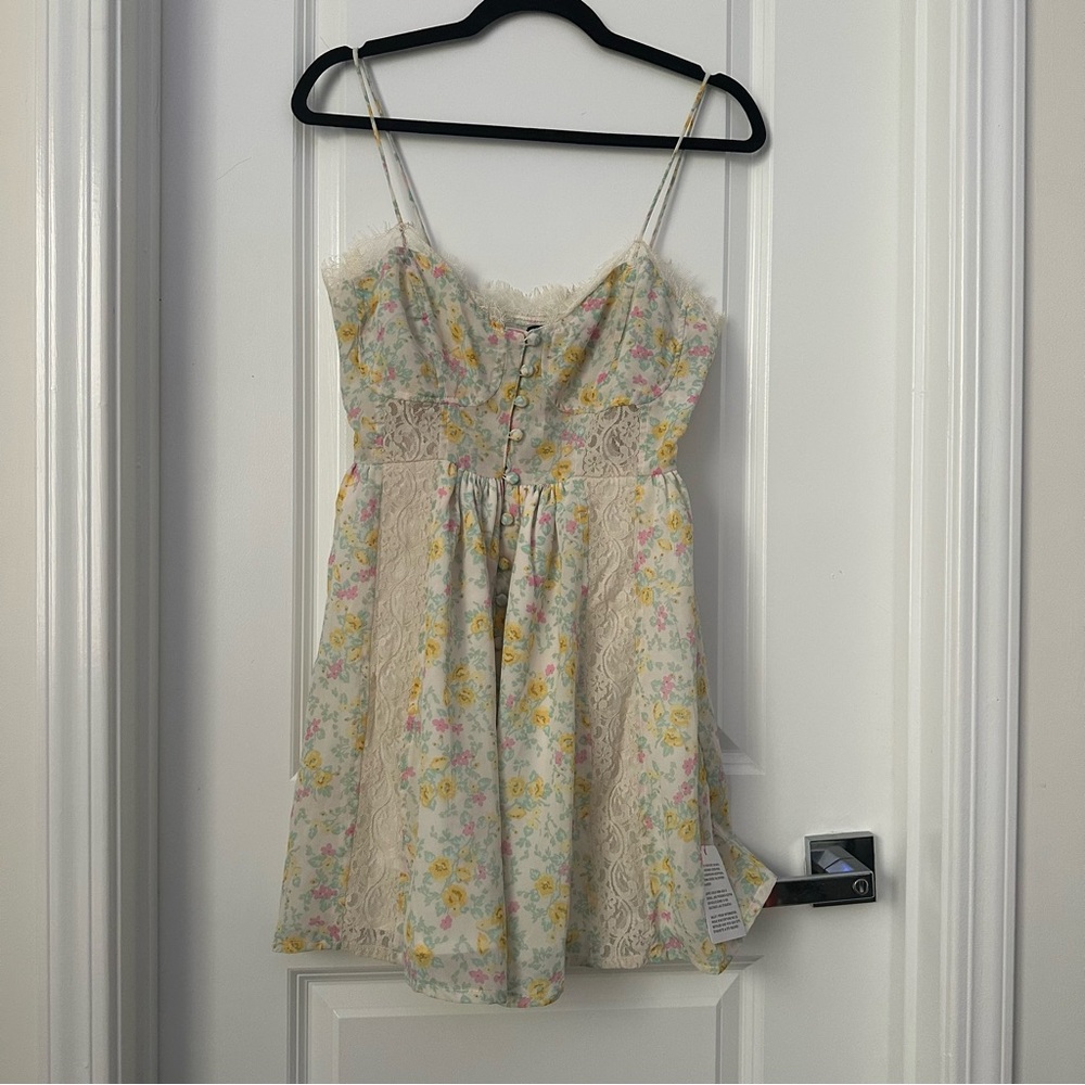 ASOS Design lace trim button up cami sundress in ditsy floral print